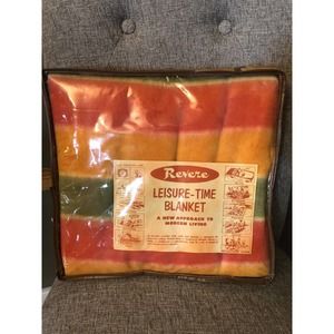 Vintage Blanket Revere Leisure Striped 55x48 Rayon, Original Bag, Great COLORS